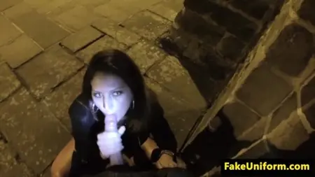 El policía folla a una prostituta en una calle nocturna